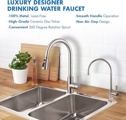 APEC Water Systems Faucet-CD-NP Kitchen Drinking Water Designer Faucet for Reverse Osmosis and Water Filtration Systems, Non-Air Gap Lead-Free, Brushed Nickel