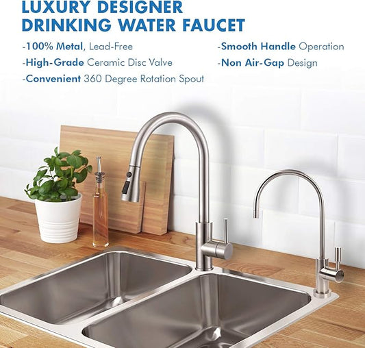 APEC Water Systems Faucet-CD-NP Kitchen Drinking Water Designer Faucet for Reverse Osmosis and Water Filtration Systems, Non-Air Gap Lead-Free, Brushed Nickel