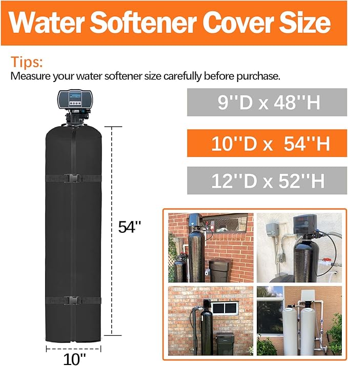Water Softener Cover Outdoor Insulated, 3 Layers Insulation Water Softener Tank Jacket, Water Softener Covers for Outside Units, 10''D x 54''H(Cover Only)- Black