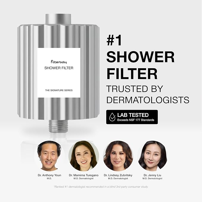 Filterbaby Signature Shower Filter, Sensitive Skin & Hair, Expert Developed | Lab Tested to Reduce up to 99% Chlorine & Chloramine, Reduce Common Water Impurities, Strong Water Flow, Easy Install, Chrome
