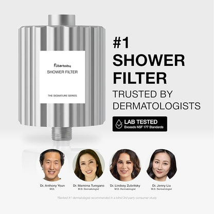 Filterbaby Signature Shower Filter, Sensitive Skin & Hair, Expert Developed | Lab Tested to Reduce up to 99% Chlorine & Chloramine, Reduce Common Water Impurities, Strong Water Flow, Easy Install, Chrome