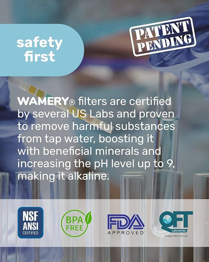 Wamery Alkaline Pitcher Water Filter Replacement for Brita Pitchers - 3 Pack, Improves pH & Taste, 42‑Gallon Each, Coconut Activated Carbon, Leak‑Free Fit, Easy Install