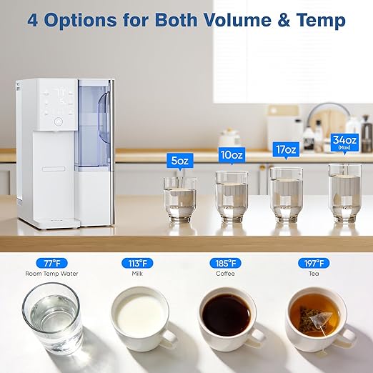 Tanoxo Reverse Osmosis Water Filter Countertop System, 5-Stage RO Filtration, Instant Hot Water with 4 Temperature Settings, BPA-Free, White, for Home Kitchen