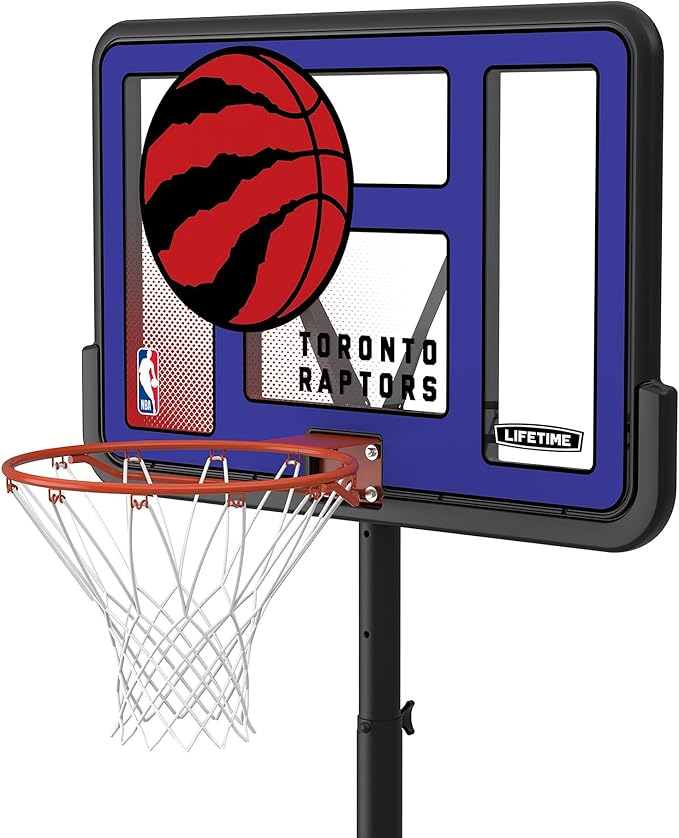 Lifetime NBA Toronto Raptors Portable Basketball Hoop, Adjustable Height 7.5-10 Ft, 44 Inch Shatterproof Fusion Backboard, Base with Wheels