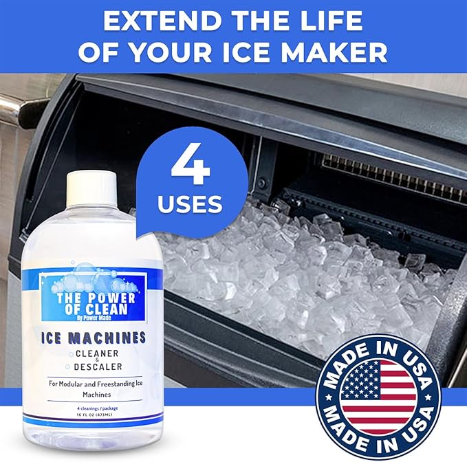 Ice Machine Cleaner & Descaler 16 fl oz 4 Uses | Nickel Safe Ice Maker Cleaner, Crystal Clear Descaling solution | Compatible with Whirlpool, Scotsman & Manitowoc | Made in USA (Pack of 2)