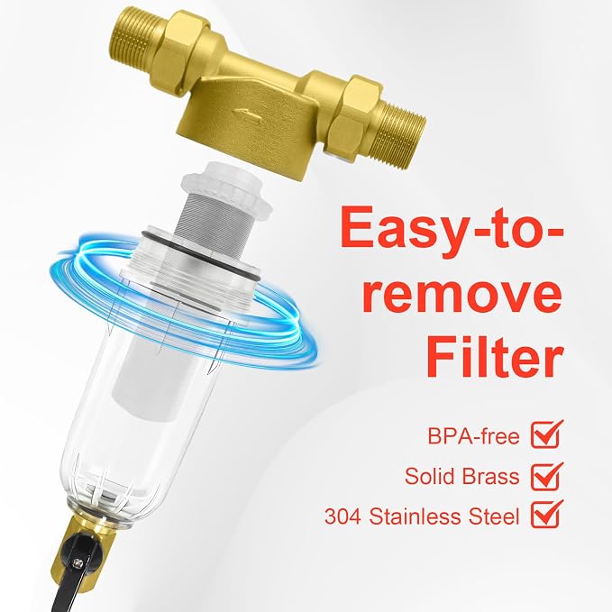 Spin Down Sediment Filter, 40/100/200 Micron Inline Water Filter | For Well Water, Whole House Prefilter Filtration System, Lead-Free Brass, 1" MNPT 3/4" FNPT 3/4" MNPT