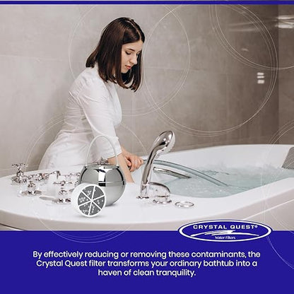 Crystal Quest Bath Ball Filter for Tub Faucet, Bathtub Water Filter, BPA-Free Bathtub Filter, Removes Chlorine, Lead & Impurities, Improves Skin, Hair & Nails, with Extra Cartridge - Chrome