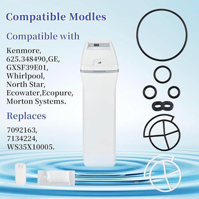 7129716 Water Softener Seal Kit for Whirlpool, GE, Kenmore, Morton - Replace 7092163, 7134224, WS35X10005