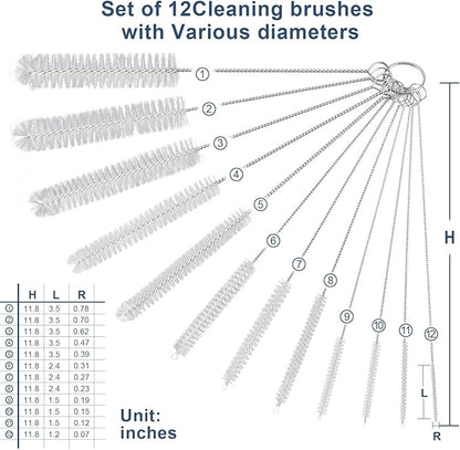 Ixiaoyoo Straw Cleaner Brush Set, 12-Piece 11.8 Inch Long Botthle Cleaning Brush, Nylon Tube Brush Kit for Straws on Tumbler, Water Bottle, Sippy Cup and Pipes, Tubes or Tea Pot Spout