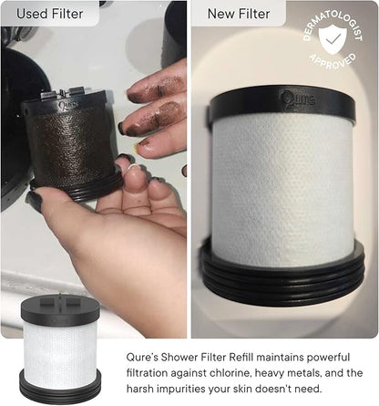 Qure Skincare Shower Filter Refill - Replacement Cartridge for Shower, 99% Chlorine Reduce, Clinically Tested - White, 3-Month Supply (1 Piece)