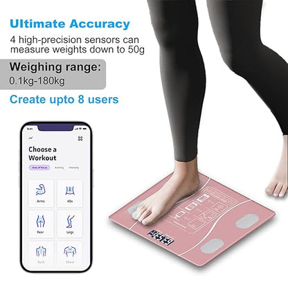 Intelligent Body Fat Scale, a Simple and Practical Digital Scale That can be Connected to a Mobile Digital Bathroom Scale to Display BMI, Body Fat, Muscle Mass, and Durable Weight Scale (Pink)