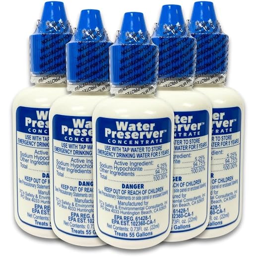 Water Preserver for 55 Gallon Water Tank 5 Pack - Made in USA - Purifies Drinking Water for 5 Years - for Emergency Storage, Rain Collection, Survival Kit, Hurricane & Earthquake