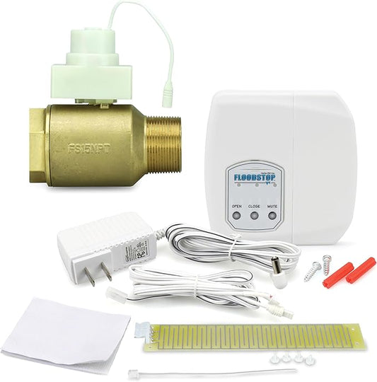 FloodStop Water Heater Leak Detector Kit with Automatic Water Shut-Off and Visual/Audible Alarms, 1-1/2" NPT MIP x FIP