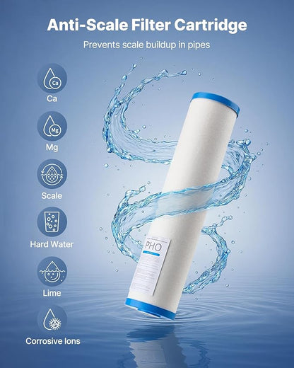 VEVOR Whole House Water Filter Replacement Cartridge, 4.5" x 20" Polyphosphate Scale Inhibitor Filter for Whole Home Water Filtration System, Reduce Chlorine, Taste, Odor, Prevent Corrosion