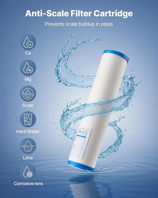VEVOR Whole House Water Filter Replacement Cartridge, 4.5" x 20" Polyphosphate Scale Inhibitor Filter for Whole Home Water Filtration System, Reduce Chlorine, Taste, Odor, Prevent Corrosion