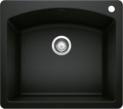 BLANCO Diamond Silgranit 50/50 Double Bowl Undermount or Drop-In Kitchen Sink, 33x22x9.5, Coal Black