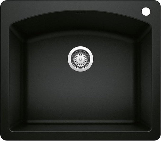 BLANCO Diamond Silgranit 50/50 Double Bowl Undermount or Drop-In Kitchen Sink, 33x22x9.5, Coal Black