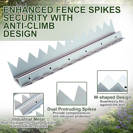 6-Pack 16 in Anti Climb Spikes Heavy Duty Galvanized Steel Fence Wall Spikes Outdoor Cat and Bird Deterrent Prongs Intruder Deterrent Security Supplies for Outdoor Walls Garden Fences Gates