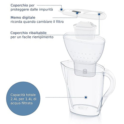 BRITA Marella Water Filter Jug Graphite (2.4L) Half Year Pack incl. 6x MAXTRA PRO Pure Performance cartridge - fridge-fitting jug with digital LTI and Flip-Lid - now in sustainable Smart Box packaging