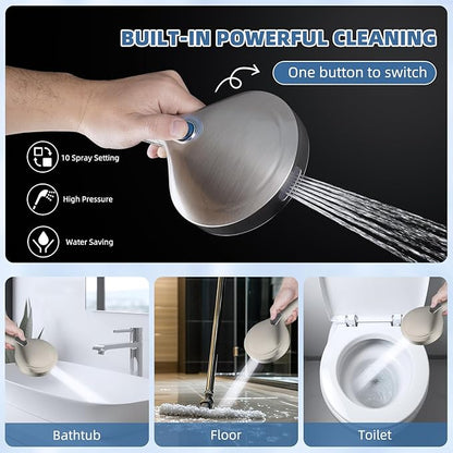 All Metal Rain Filtered Shower Head, 10” High Pressure Rainfall Shower Head with Handheld Spray, 10 Modes Handheld Powerful Wash, 16" Adjustable Extension Arm, 20 Stage Shower Filters, Brushed Nickel