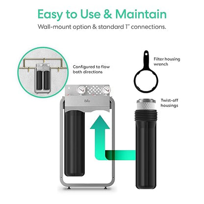 Brio Whole House Water Filter System for Heavy Metal Reduction w/Gauges | 2 Stage Fast-Flow Filtration (Sediment, GAC + KDF) 4.5" x 20" Filters | Improves Taste & Protects Home Appliances | 900 GPH