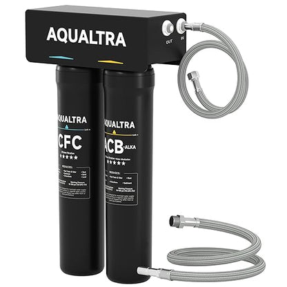 AQUALTRA USF-2B-15 Slightly Alkaline Under Sink Filter System, 28K Gal, Reduce PFOA, PFOS, Chlorine, Lead, Mercury, Chloramine, Fluoride, Microplastics Particles, Bad Taste & Odor