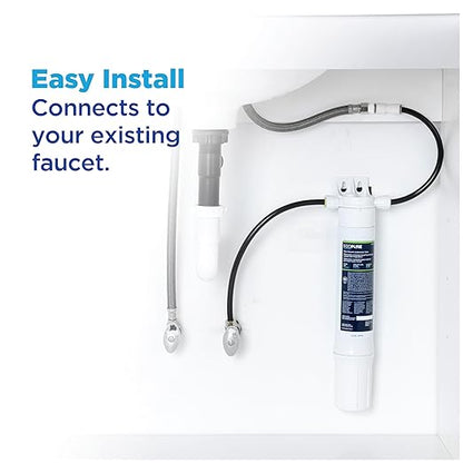 EcoPure Main Faucet Under Sink Inline Water Filtration System (EPWUFF1) | NSF Certified | Reduces Chlorine, Sediment & Cysts | No Additional Faucet Required