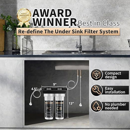WINGSOL Under Sink Water Filter System, 2-Stage Deep Filtration, Reduce Heavy Metals/Chlorine/PFAS/Odor/Sediment, NSF/ANSI 42&53 Improve Taste, Life Indication Mineral pH+ Under Sink Water Filter