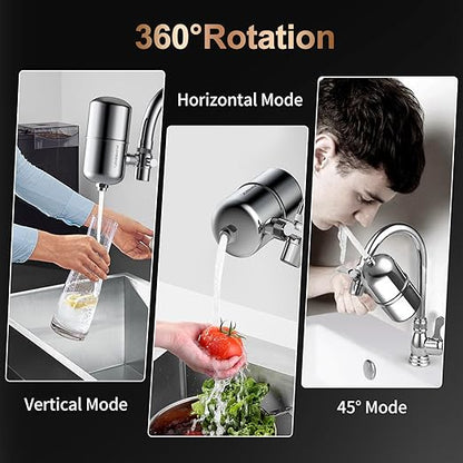 WINGSOL Stainless Steel Water Filter for Sink Faucet, NSF/ANSI 42&53, 360° Rotating Tap Purifier, Reduce Heavy Metals 99.6% Lead, Improve Taste, 250 Gallons Mineral pH+ Water, Reinforced Housing