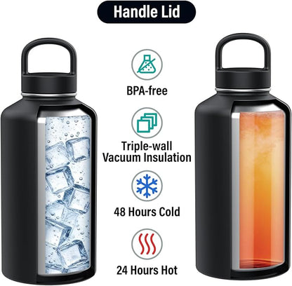 ICEWATER 64 oz Versatile Water Bottle, Regular & Filtered Straw with Filter | Reduces Chlorine Taste & odor, Removes Microplastics and Particulates, Ideal for Travel, Stainless Steel Insulated, BPA-Free