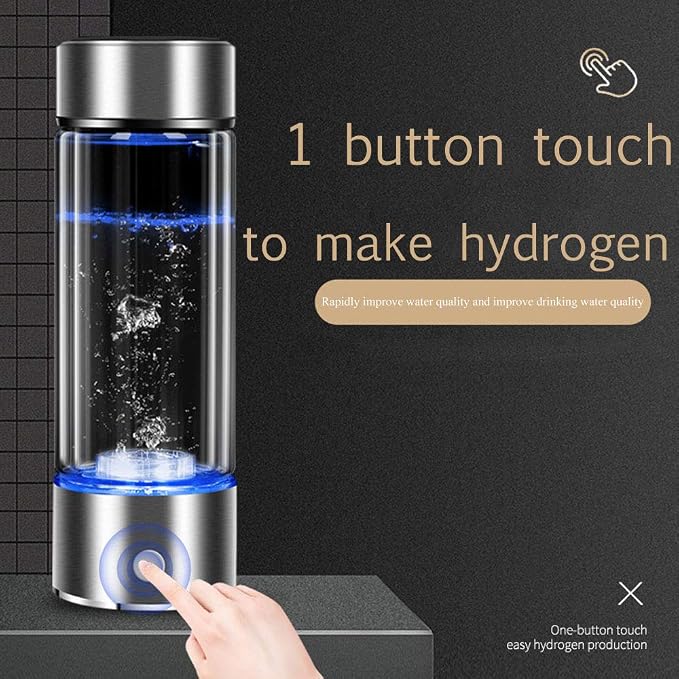 Gaone H2 Hydrogen Water Bottle Hydrogen Water Maker Electrolyzed Hydrogen Water Hot and Cold Water General Purpose Colorful Lights Effect Hydrogen Generator 450Ml,Silver