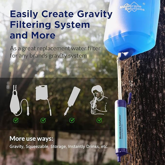 Membrane Solutions Squeezable Water Filtration System, Survival Water Purifier Kit, Portable Backpacking Gear Including Water Filter Straw and 23oz Collapsible Bottle for Hiking Camping Travel(2+2)