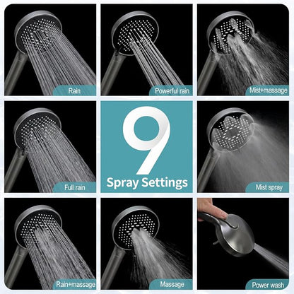 SR SUN RISE NSF Certified Filtered Shower Head with Handheld for Hard Water to Remove Chlorine High Pressure 9-Spray Setting (with Power Wash) Anti-Clog Nozzles(1Filter, Grey)