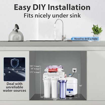 iSpring RCC7AK-UVF3 Value Pack, Alkaline UV 7-Stage Under Sink Reverse Osmosis Water Filter System, Patented Easy-Mount Faucet for Effortless Installation, Additional 3 Pre-Filters Included