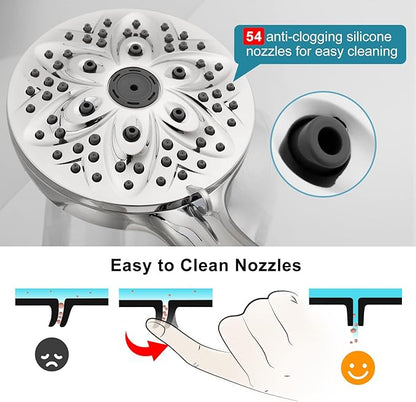 JDO Shower Head with Handheld, High Pressure Handheld Shower Head 6 Settings, Detachable Set with Stainless Steel Hose and Shower Bracket (Brushed Nickel)