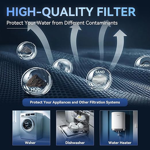 Whole House Reusable Spin Down Sediment Water Filter 40 Micron, Flushable Brass Pre-Filter for Well & City Water, Water Hammer Protection, Easy Horizontal/Vertical Install, 1" MNPT + 3/4" FNPT