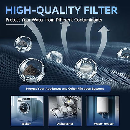 Whole House Reusable Spin Down Sediment Water Filter 40 Micron, Flushable Brass Pre-Filter for Well & City Water, Water Hammer Protection, Easy Horizontal/Vertical Install, 1" MNPT + 3/4" FNPT