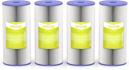 20 Micron Whole House Water Filter Cartridge, 10" x 4.5", 4-Pack | Pleated Sediment Filters for Well Water, Replacement for FXHSC, GXWH40L, GXWH35F, W50PEHD, W10-PR, R50-BBSA