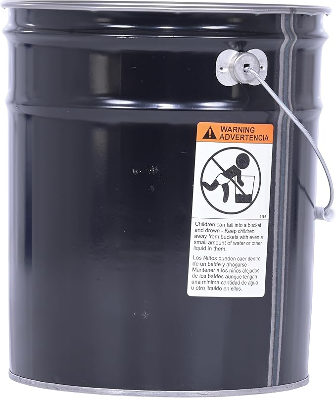 Vestil PAIL-STL-RI Steel Open Head Pail with Handle, 5 gallon Capacity, Black, Pack of 1