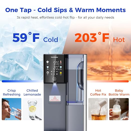 Reverse Osmosis Water Filter Countertop Hot and Cold RO System-3s Instant Hot, 6 Temp Settings, 7-Stage RO Water Filtration, NSF/ANSI372/42/58, Auto-Fill Pitcher, 3:1 Pure to Drain, C5-Blue