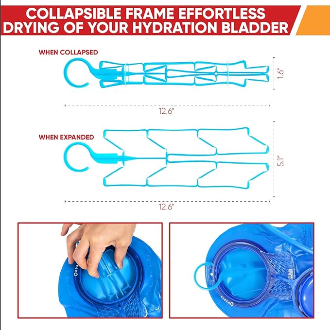 Reservoir Hydration Bladder Cleaning Kit - 6-In-1 Water Reservoir Cleaning Kit Of 3 Brushes, Collapsible Frame, (12) Cleansing Tablets & Carry Pouch - Cleaner Set For Back Pack Bladder