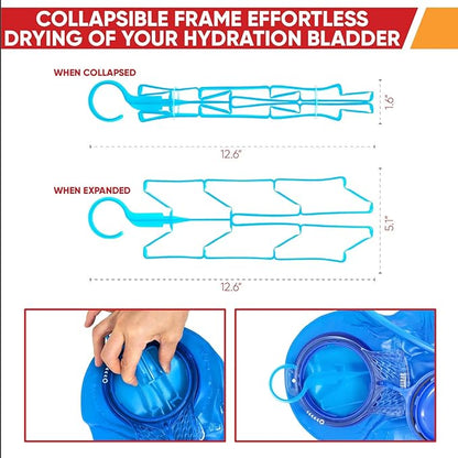 Reservoir Hydration Bladder Cleaning Kit - 6-In-1 Water Reservoir Cleaning Kit Of 3 Brushes, Collapsible Frame, (12) Cleansing Tablets & Carry Pouch - Cleaner Set For Back Pack Bladder