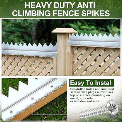 6-Pack 16 in Anti Climb Spikes Heavy Duty Galvanized Steel Fence Wall Spikes Outdoor Cat and Bird Deterrent Prongs Intruder Deterrent Security Supplies for Outdoor Walls Garden Fences Gates