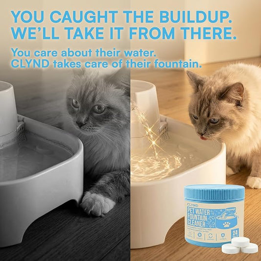 Pet Water Fountain Cleaner and Descaler Tablets 24-Pack Residue-free Fountain Cleaning Tablets for Cat and Dog Pump Maintenance, Surface-safe for Plastics and Metals