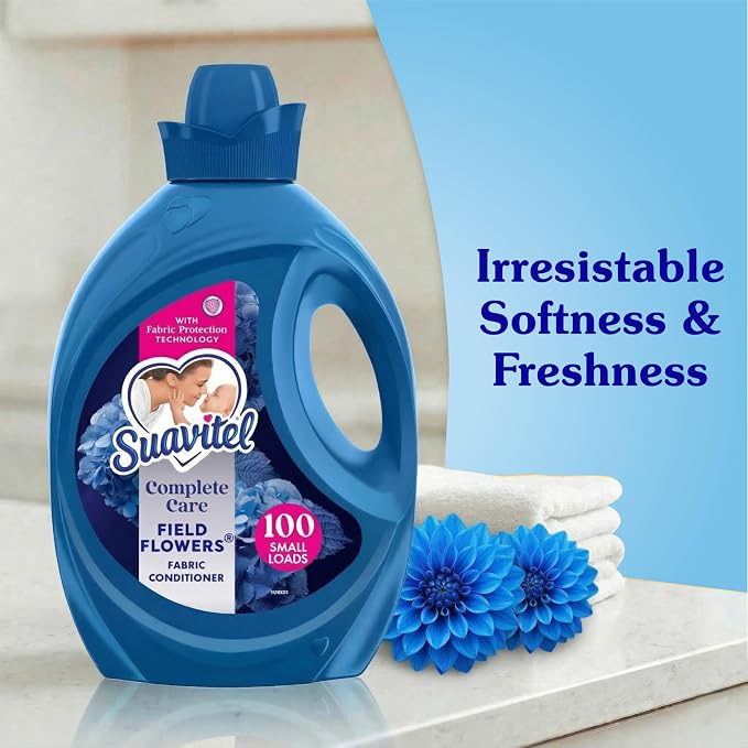 Suavitel Complete Liquid Fabric Softener, Fabric Conditioner, HE Compatible, 100 Small Loads, Field Flowers Scent, 100 fl oz Bottle