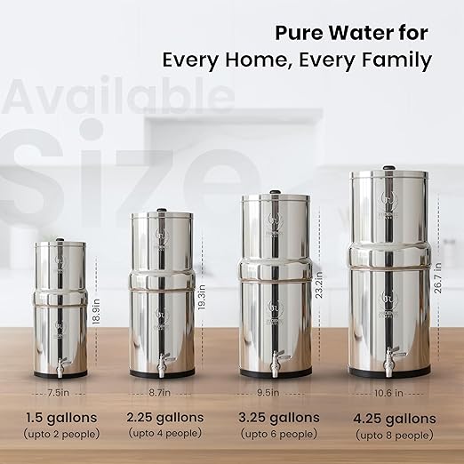 Phoenix Gravity - AISI 304 Stainless Steel 4.25 Gallon Water Filter System, NSF/ANSI 42 & 372 Certified 2 Carbon Filter Elements, 2 POSTreat Fluoride Reduction Filters & Free Stainless Steel Spigot