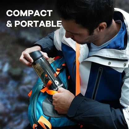 SurviMate Purified Water Bottle for Camping, Hiking, Backpacking and Travel, BPA Free with 5-Stage Intergrated Filter Straw