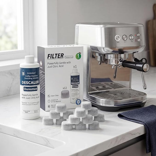 12-Pack BWF100 Water Filter & 16.9 fl oz Descaler Kit, Compatible with Breville Coffee Machines, Charcoal Water Filters & 4-Use Descaling Solution for Annual Coffee Machine Maintenance (1)