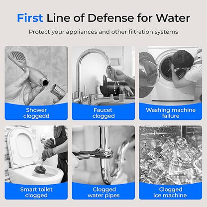 Waterdrop RPFK15 Spin Down Sediment Filter, 100 Micron+500 Micron | Backwash Whole House Water Filter System for City/Well Water, 1" MNPT + 3/4" FNPT + 3/4" MNPT, Traps Sand, BPA Free