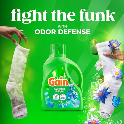Gain Ultra Oxi Liquid Laundry Detergent, Waterfall Delight Scent, 177 fl oz, Freshness + Odor Fighting, High Efficiency Washing Machine Liquid Cleaning Soap, 134 Loads (Packaging May Vary)